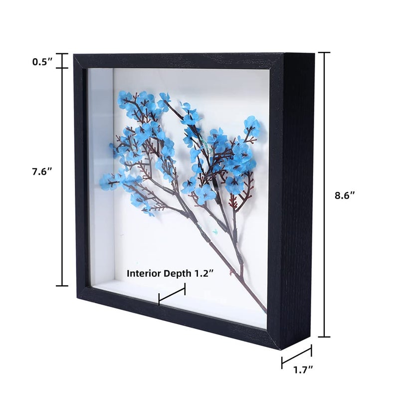 KAPIX Shadow Box 8x8 Picture Frame with HD Plexiglass Deep Wood Memory Box Display case for Flowers,Ticket,Memorabilia,Keepsake,Medal,Art and Photos,Black - Image 2